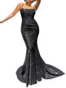 Black Sequin Sequinned Plus Size Floor-Length Gown