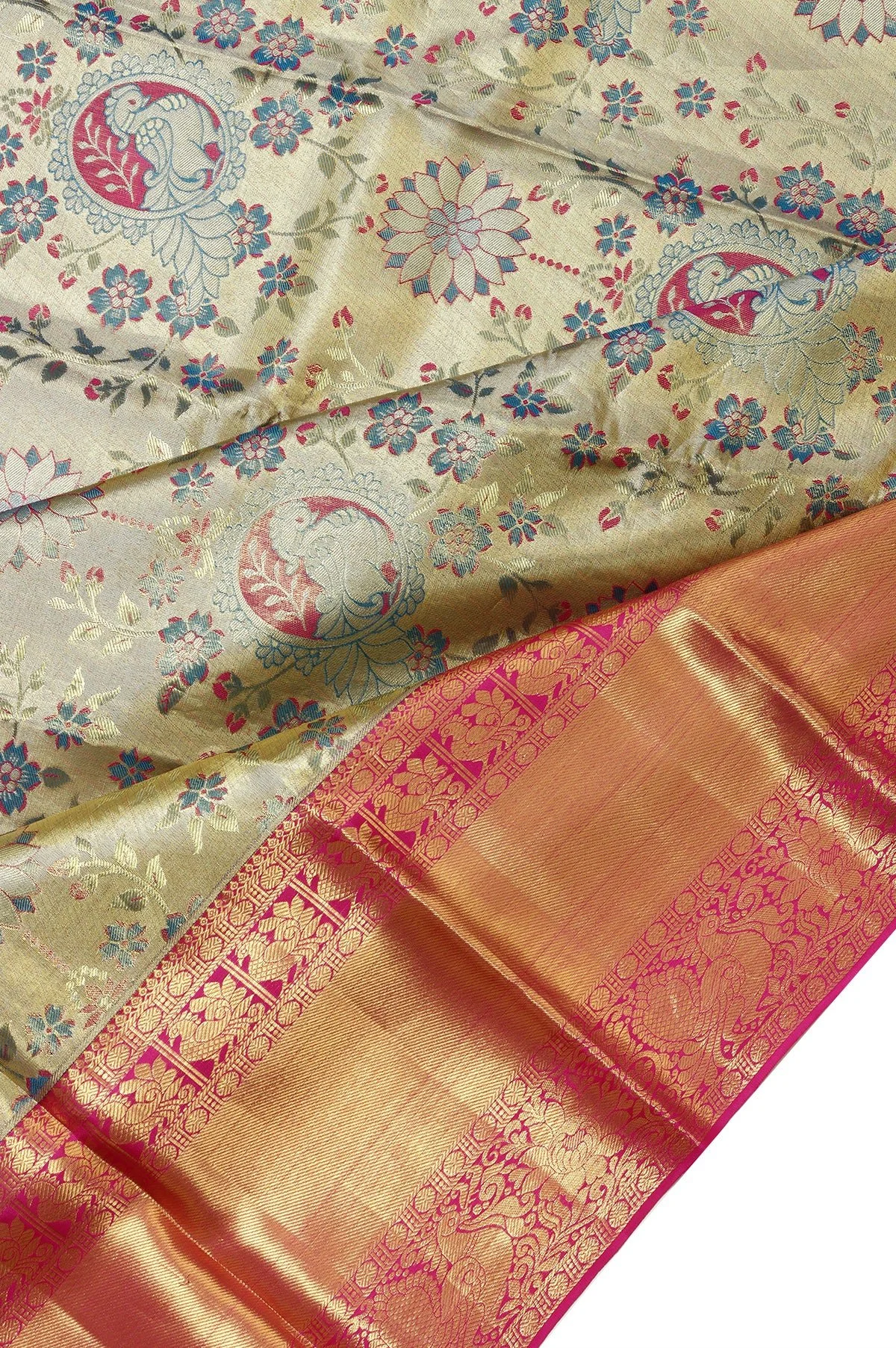 Gold Kanchipuram Silk Mayil Saree - Image 2