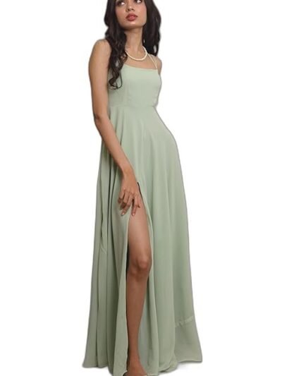 Sleeveless Bridesmaid Gown, Sea Foam Green, Floor Length with Back Slit,Wedding Gown, Evening Party Dress (Sea Foam Green)