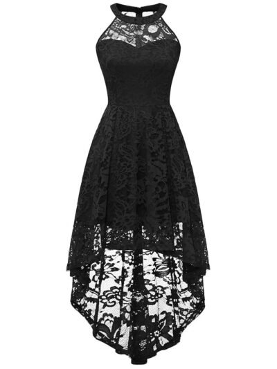 Women's Halter Floral Lace Cocktail Party Dress Hi-Lo Bridesmaid Dress