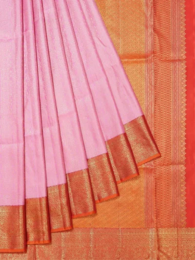 Pink Kanchipuram Silk Saree with Bright Orange Border