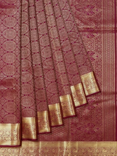 Dark Purple Kanchipuram Silk Saree with Floral Jaal Design
