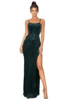 Green Sequin Sequinned Formal Floor-Length Gown