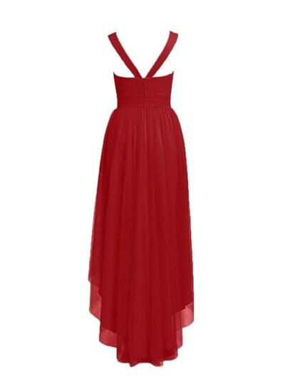 High Low Bridesmaid Dresses Tulle Hi-Lo Prom Party Dress V-Neck Evening Formal Gowns (Red)