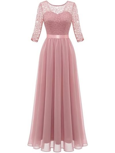 Women's Elegant Formal 3/4 Sleeve Bridesmaid Vintage Cocktail Party Maxi Dress, Long-blush(3/4 Sleeve), Medium