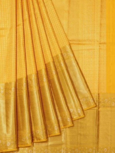 Mustard Kanchipuram Tissue Silk Saree with Large Gold Zari Border