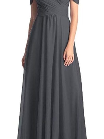 Women's A-Line Pleated Cold-Shoulder Chiffon Long Bridesmaid Dress