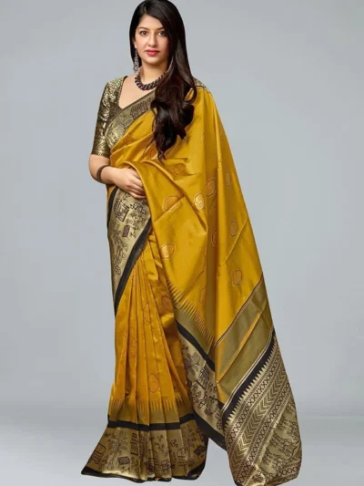 Stunning Mustard Banarasi Silk Saree Festive Wear