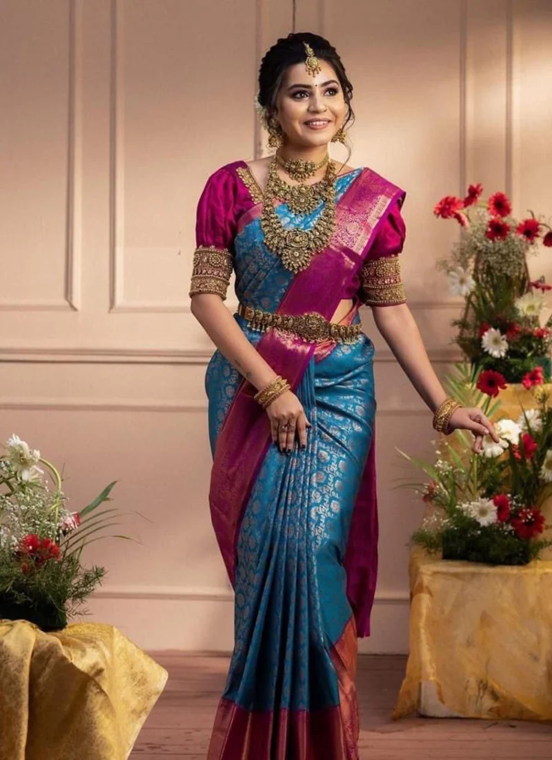 Blue Silk Zari Jacquard Saree