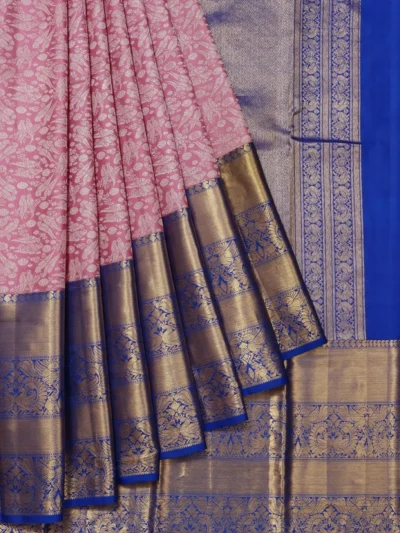Purple Kanchipuram Silk Saree with Kili, Yanai, and Mayil Motifs