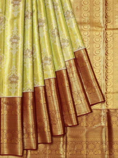 Parrot Green Kanchipuram Tissue Silk Saree