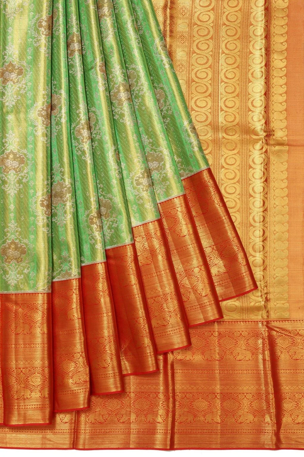 Parrot Green Kanchipuram Silk Luxurious Saree