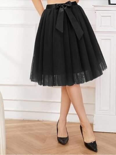 Kids Tulle Skirt Knee Length Wedding Party Homecoming Prom Dress (Black)
