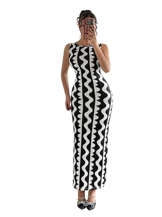Polyester Blend Block Print Wrap Bodycon Gown
