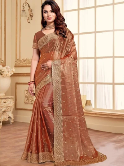 Zari Embroidered Sequins Saree Festive Wear