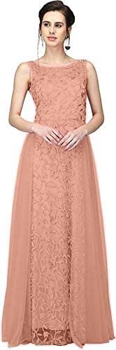 Women's Net Fit and Flare Maxi Dress(Orange)