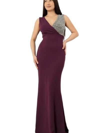 Elegant Evening Gown, V-Neck Sequin Bodice, Floor Length Purple Mermaid Dress