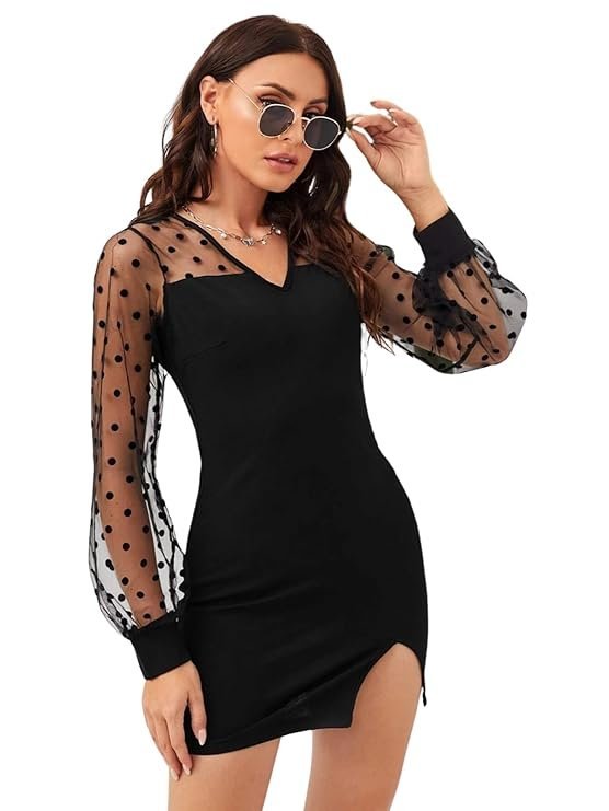 Black Rayon All-Over Print A-Line Knee-Length Dress