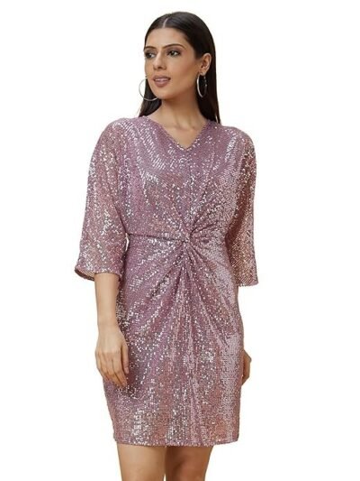 Women's Polyester Sheath Knee-Length Dress（Pink）