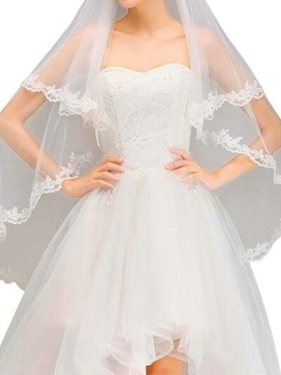 Christian Bridal Veil with Lace Wedding Accessory White with comb