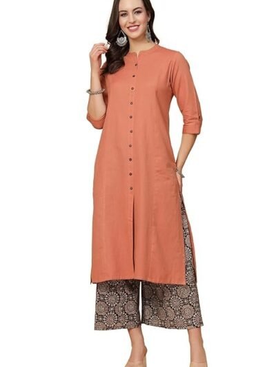 Women's Cotton Solid Readymade Salwar Suit Set（Light Rust）