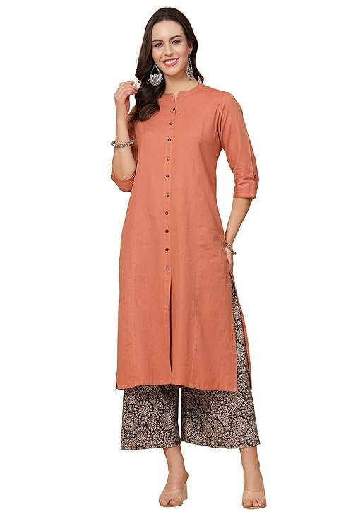 Women's Cotton Solid Readymade Salwar Suit Set(Light Rust)
