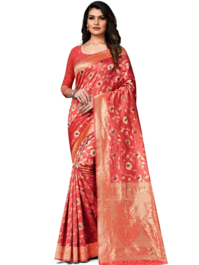 Red Banarasi Silk Zari Weaving Work Saree Festive Wear