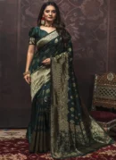 Green Benarasi Silk Jacquard Weaving Saree Festive Wear