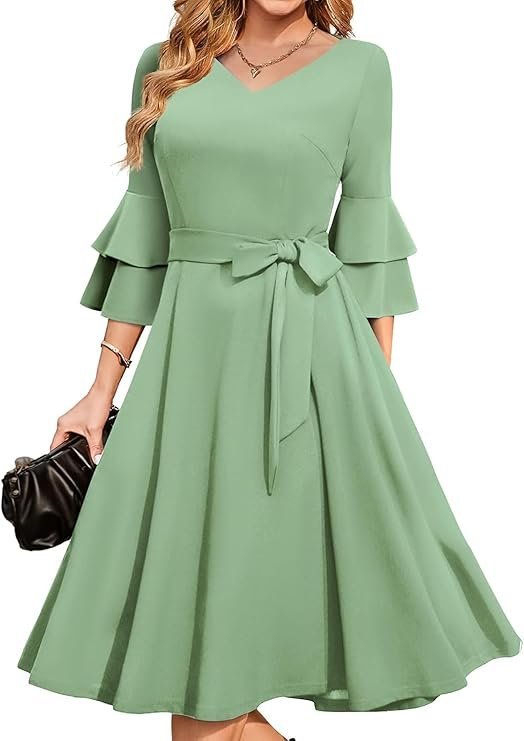 Women's Plus Size 3/4th Bell Sleeves Bridesmaid Dresses (Pista)