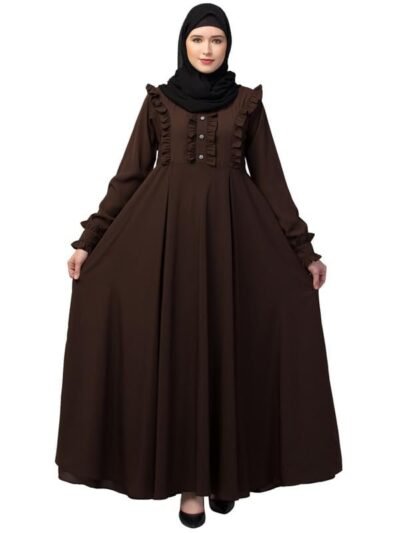 Umbrella Abaya with Frill Work with Fashionable Buttons Made in Nida Matte Fabric