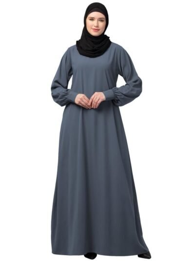 Women's Inner Abaya Dress With Cuff Sleeves And Side Pocket Made in Nida Matte Fabric(Grey)
