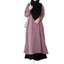 Pink Two Pieces Abaya Dress with Elasticated Sleeves made with Nida Matte Fabric - Knee length Burqa for Women and Girls