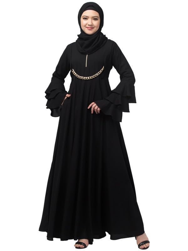 Polyester Umbrella-Cut Attached Belt Abaya