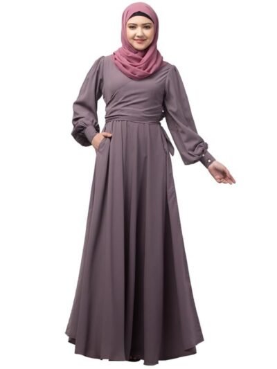 Umbrella Abaya With Asymmetrical Design Tying On Chest And Hidden Zip On Front - Made with Nida Matte Fabric