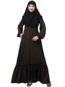 A-line Abaya With Gathering Work And Elasticated Cuffs Made Nida Matte Fabric