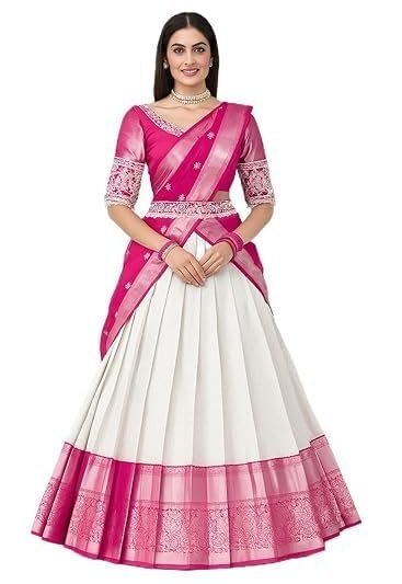Women's Indian Traditional Kanjivaram Silk Pure Weaving Lehenga Choli Along With Dupatta And Blouse Piece(Pink)