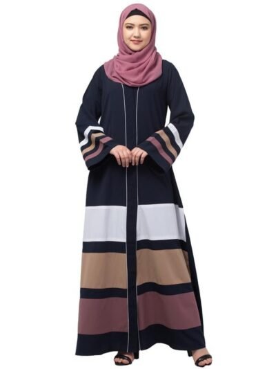 Front Open Abaya With Multicolor Design And Beautiful Piping Work - Made with Nida Matte Fabric for Women and Girls