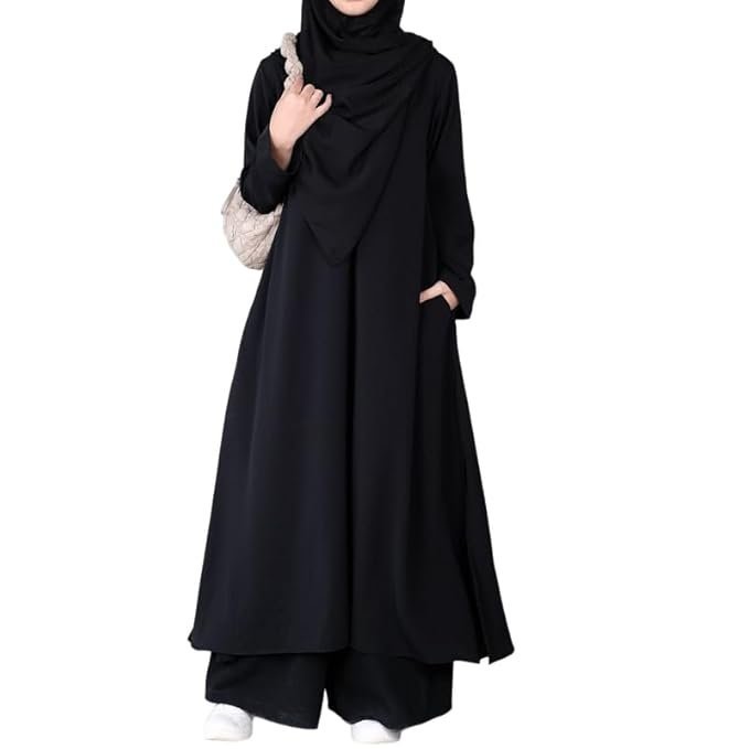 Black Polyester 2-Piece Abaya