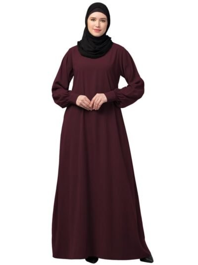 Women's Inner Abaya Dress With Cuff Sleeves And Side Pocket Made in Nida Matte Fabric(Burgundy)
