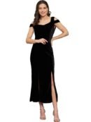 Black Velvet Cold-Shoulder Bodycon Maxi Dress