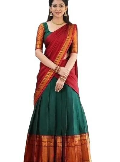 Women's Indian Traditional Kanjivaram Silk Pure Weaving Lehenga Choli Along With Dupatta And Blouse Piece(Red)