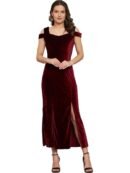 Maroon Velvet Cold-Shoulder Bodycon Maxi Dress