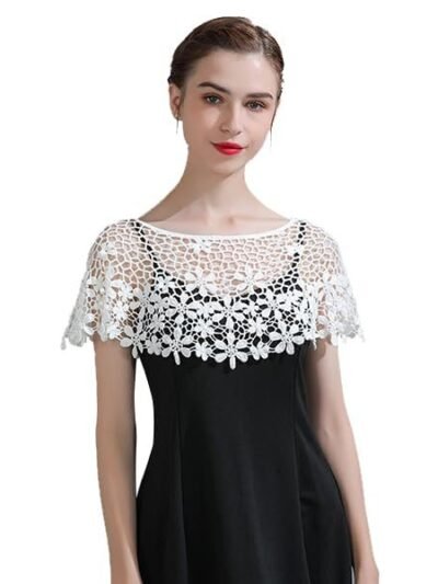 Lace Poncho Cape for Women Floral Pattern Shrugs for Women Stylish Evening Dress Capelets Hollow Out Cover Up Wraps Knitted Shrug for Woman Off-Shoulder, Beachwear, Strapless Dress