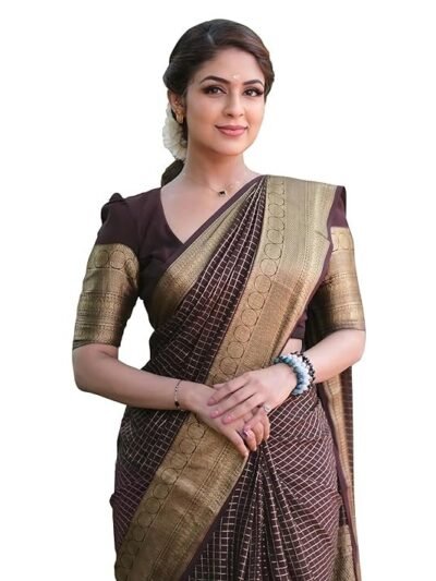 Women's Maroon Banarasi Kanchipuram Art Silk Saree for Women – Traditional Wedding & Party Saree with Blouse Piece – Ethnic Indian Silk Saree for Bridal, Festive (Burgundy)