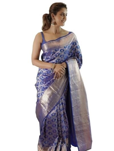 Women's Maroon Banarasi Kanchipuram Art Silk Saree for Women – Traditional Wedding & Party Saree with Blouse Piece – Ethnic Indian Silk Saree for Bridal, Festive (Royal Blue)