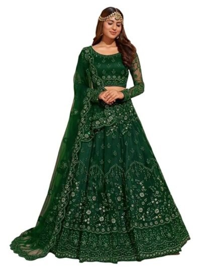 Elegant and Stylish Lehenga Choli for Women – Traditional Indian Wear with Embroidery, Perfect for Weddings and Festivals (Zareen-Green)