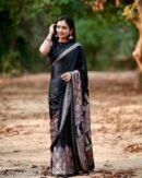Black Satin Saree with Blouse Piece