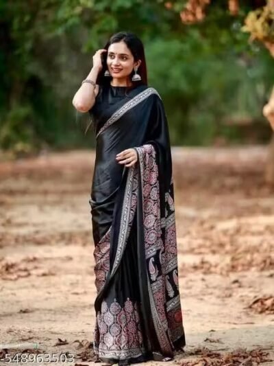 Traditional Indian Ethnic Wear with Blouse Piece, Festival Wedding Special (BLACK)