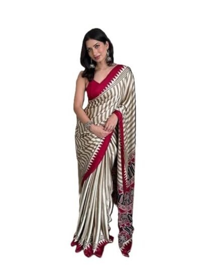 Traditional Indian Ethnic Wear with Blouse Piece, Festival Wedding Special (Light Beige Saree)