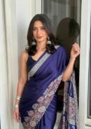 Navy Blue Traditional Indian Ethnic Wear with Blouse Piece, Festival Wedding Special